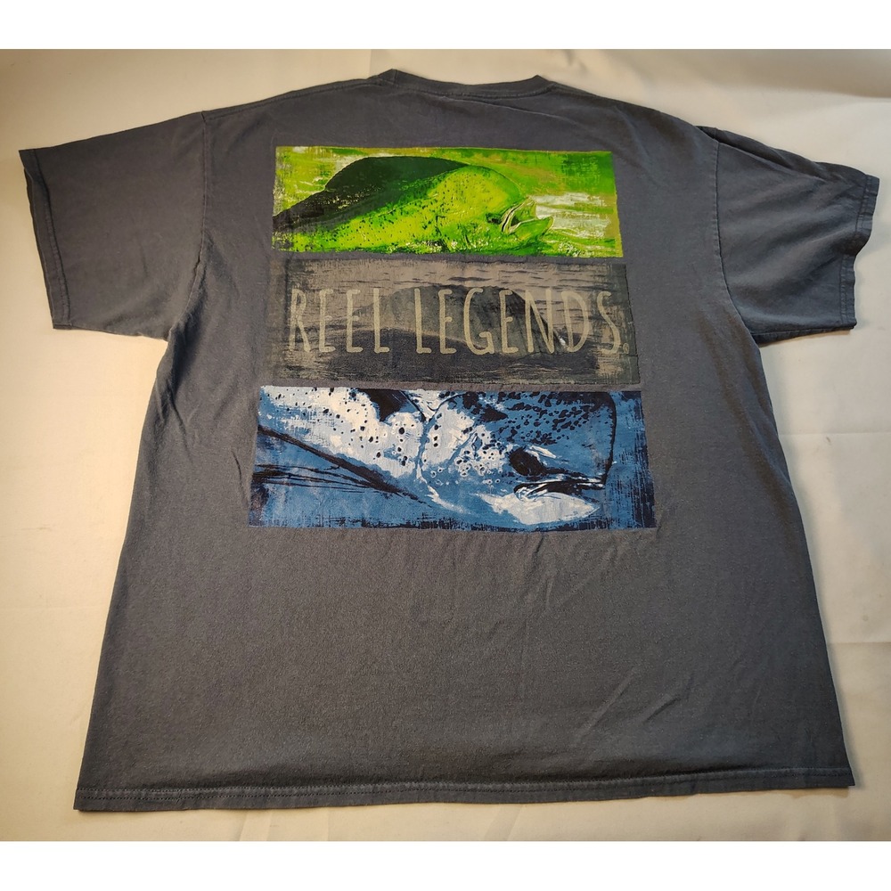 Reel Legends Mens XL Blue Gray Short Sleeve Fishing Graphic T-Shirt Mahi Trout